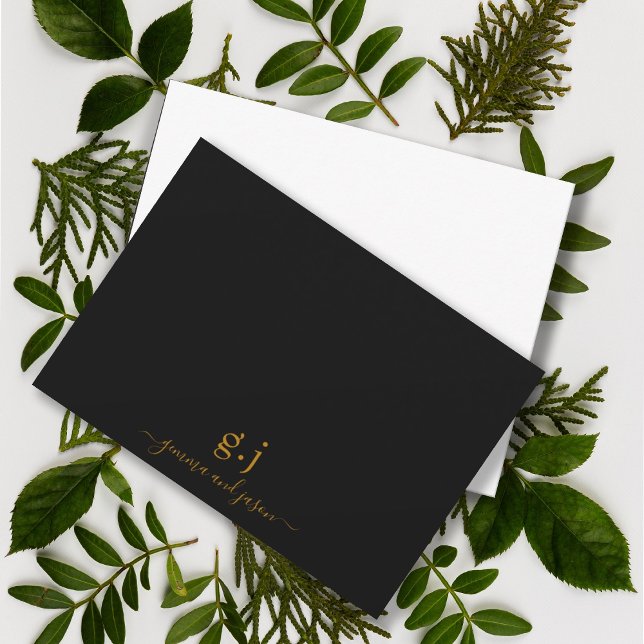 Couple Monogram Minimalist Simple Gold Black Card (Creator Uploaded)
