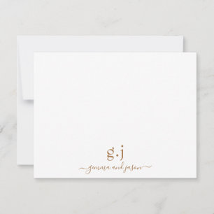 Couple Monogram Minimalist Simple Gold White  Card