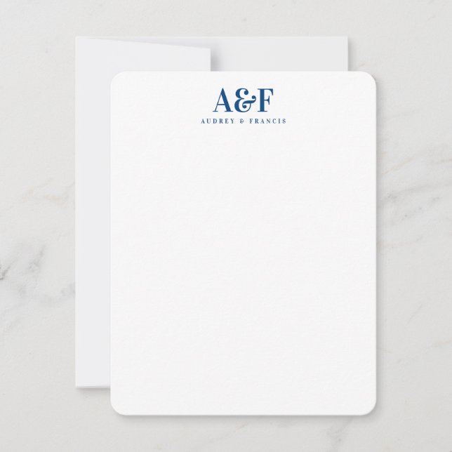 Couple Monogram Minimalist Simple Navy Blue White Card (Front)