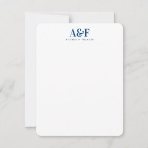 Couple Monogram Minimalist Simple Navy Blue White Card