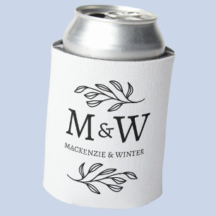 Couple Monogram Names Wedding Elegant Botanical Can Cooler