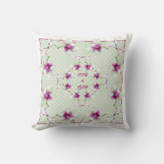 Couple Monogram Red Green Orchids Pillow