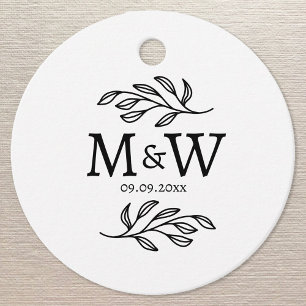 Couple Monogram Wedding Date Elegant Botanical Favour Tags