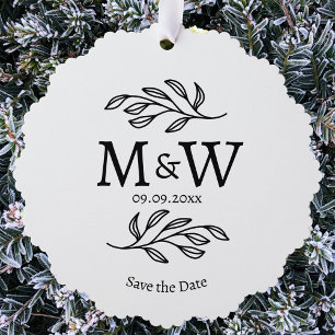Couple Monogram Wedding Save the Date Botanical Ornament Card