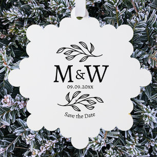 Couple Monogram Wedding Save the Date Botanical Ornament Card