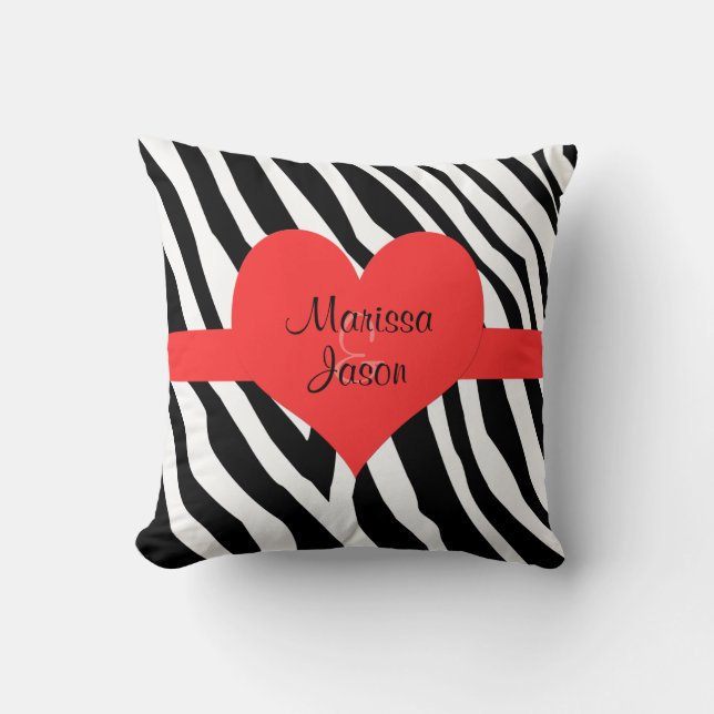 Couple Monogram Zebra Print Heart Throw Pillow (Front)