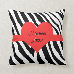 Couple Monogram Zebra Print Heart Throw Pillow