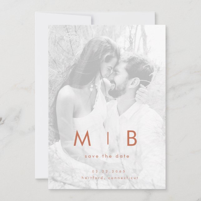 Couple Muted B/W Photo Terracotta Save the Date (Front)