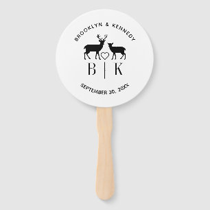 Couple Name Deer Monogram Rustic Country Wedding Hand Fan