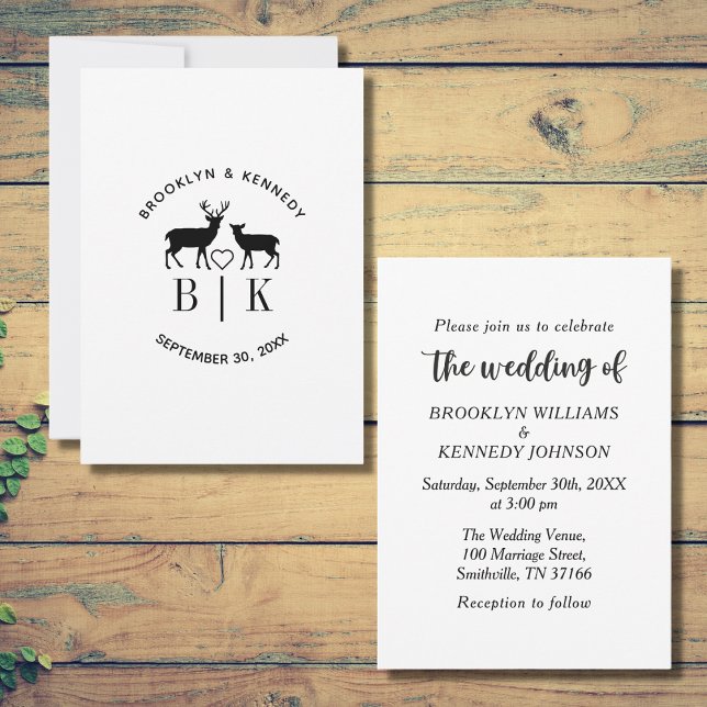 Couple Name Deer Monogram Rustic Country Wedding Invitation (Creator Uploaded)