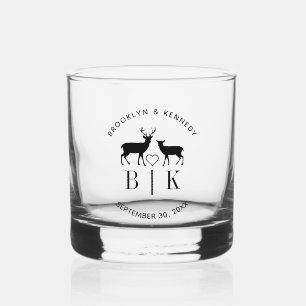 Couple Name Deer Monogram Rustic Country Wedding Whiskey Glass