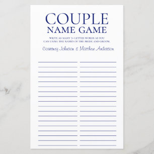 Couple Name Game Navy Blue Bridal Shower Game