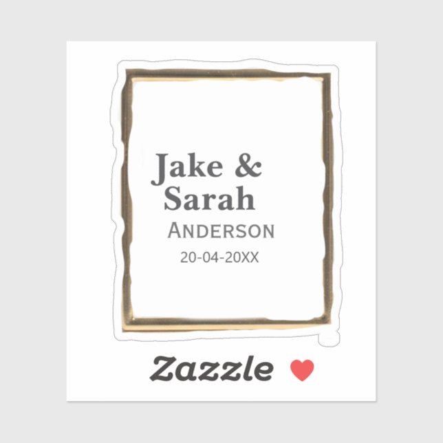 Couple name gray golden frame border wedding date  (Sheet)