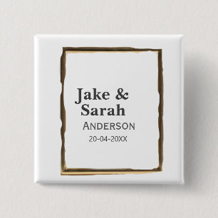 Couple name gray golden frame border wedding date 2 inch square button