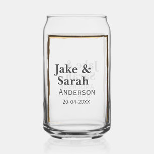 Couple name gray golden frame border wedding date can glass