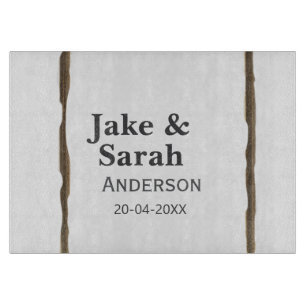 Couple name gray golden frame border wedding date cutting board
