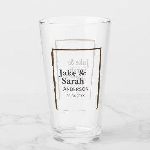 Couple name gray golden frame border wedding date glass