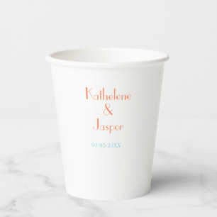 COUPLE NAME PEACH GREEN DATE WEDDING ROMANTIC ELEG PAPER CUPS
