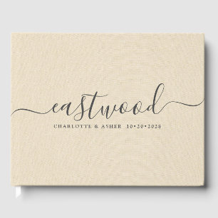 Couple Name Wedding Monogram Cream Faux Linen  Guest Book