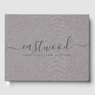 Couple Name Wedding Monogram Dark Grey Faux Linen  Guest Book