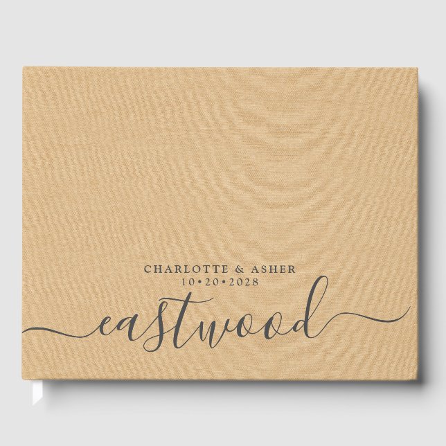 Couple Name Wedding Monogram Tan Guest Book (Front)