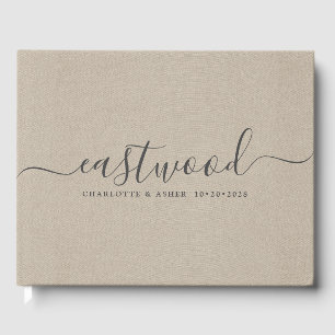 Couple Name Wedding Monogram Taupe Faux Linen  Guest Book