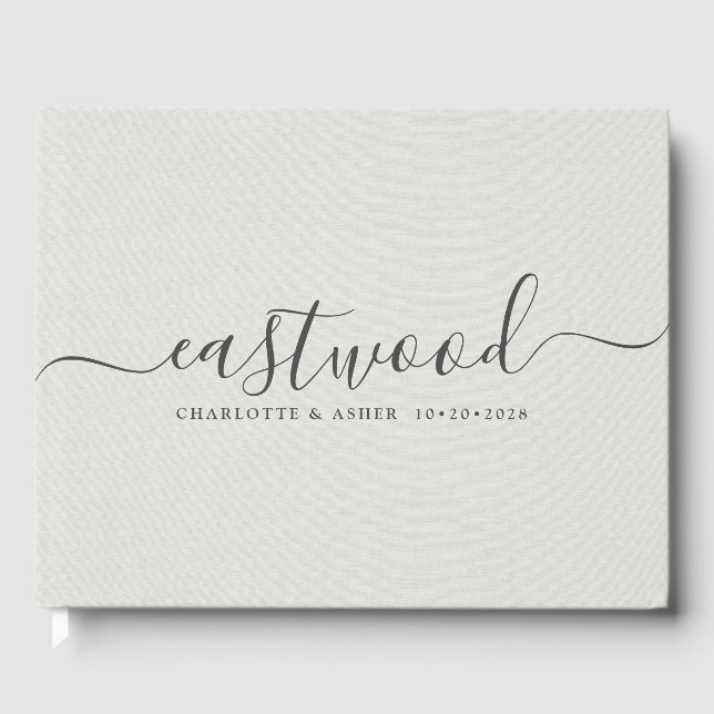 Couple Name Wedding Monogram White Faux Linen  Guest Book (Front)