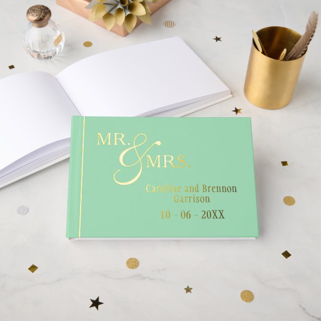 Couple Names Established Date Year Gold Guest Book (Front Open)