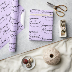 Couple Names Gift Violet Wrapping Paper Wedding