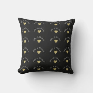 Couple Names Love Monogram on Black Outdoor Pillow