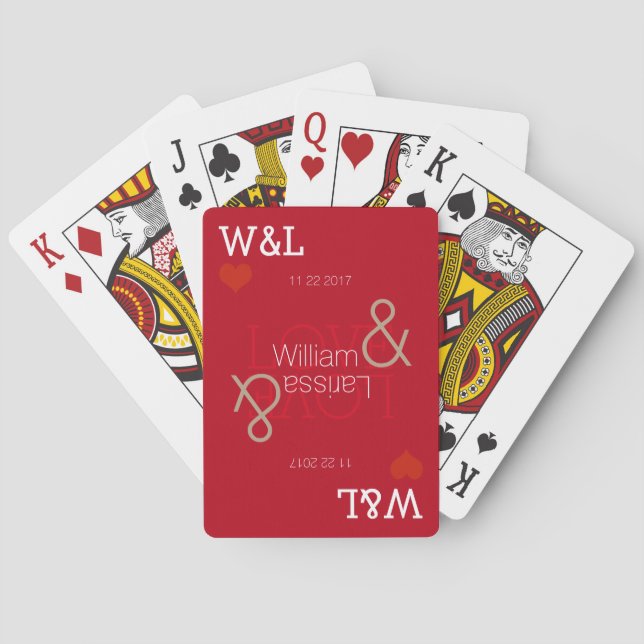 couple names, romantic celebration, wedding red playing cards (Back)