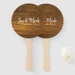 Couple Names, State, Wedding Date on Gold Streaks Hand Fan