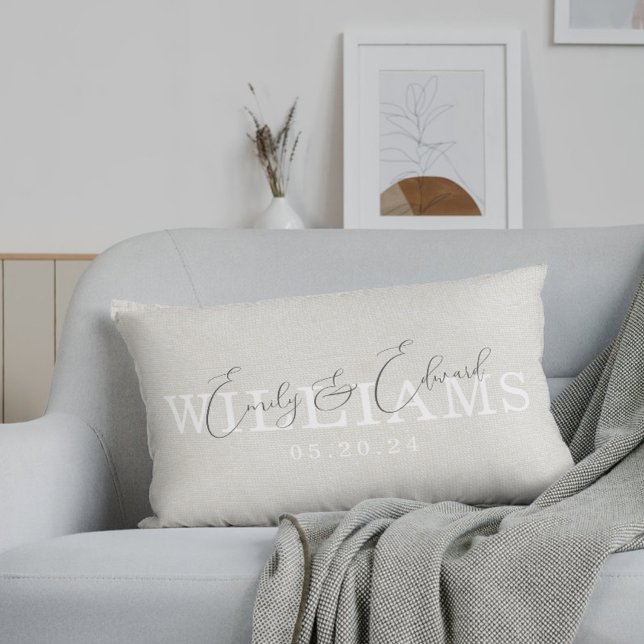 Couple Names Wedding Engagement Anniversary Gift Lumbar Pillow (Creator Uploaded)