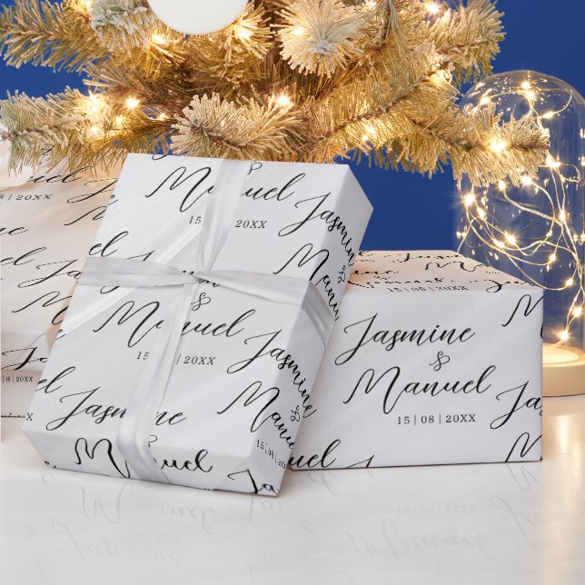 Couple Names White Gift Wrapping Paper Wedding (Holidays)