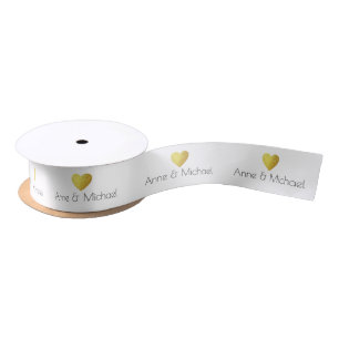 couple names with gold heart wedding white satin ribbon