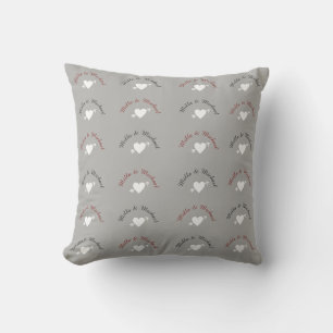 Couple Names with Hearts, Love Monogram on grey Throw Pillow
