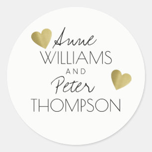 couple names with romantic love hearts, white classic round sticker