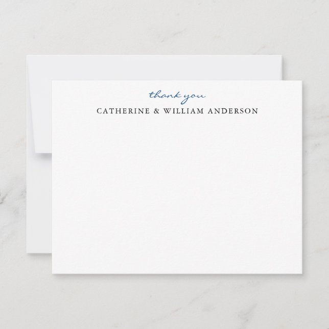 Couple Newlywed Blue Script Thank You Stationery Card (Front)