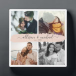 Couple Newlywed Custom Name Instagram Photo Grid Plaque<br><div class="desc">Modern Insta friendly photo grid design with space for 4 favourite photos, easy personalization for your custom names in chic brush script on a blush pink brushstroke, this keepsake photo plaque is a great gift for any couples, girlfriend, boyfriend, newlyweds, or for a wedding anniversary: the modern design is an...</div>