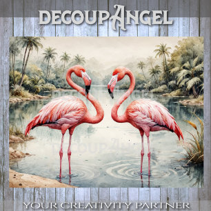 Couple of Flamingo in Watercolor Decoupage Tissue Paper