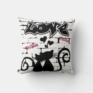 Couple of Kittens in Love on Graffiti Wall Throw Pillow