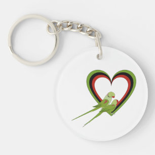 Couple of Parrots in front of Hearts Keychain