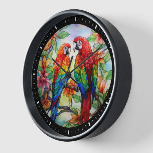  Couple Of Parrots Stained Glass Clock 2