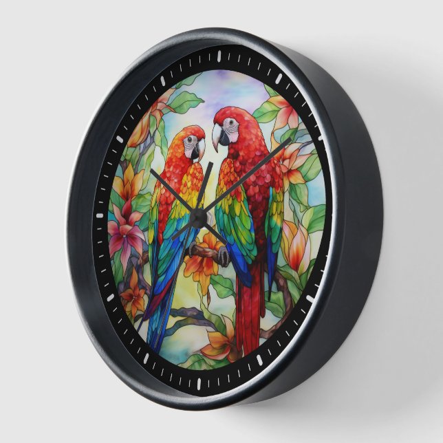  Couple Of Parrots Stained Glass Clock 2 (Angle)