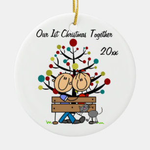 Couple on Bench, Cat Personalized Holiday Ornament
