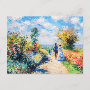 Couple on garden path by the lake holiday postcard