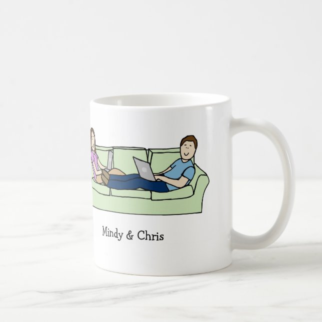 Couple on laptops- personalized cartoon mug (Right)