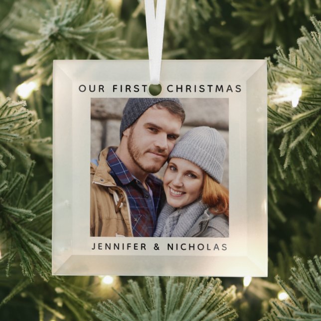 Couple Our First Christmas Photo Glass Ornament (Insitu)