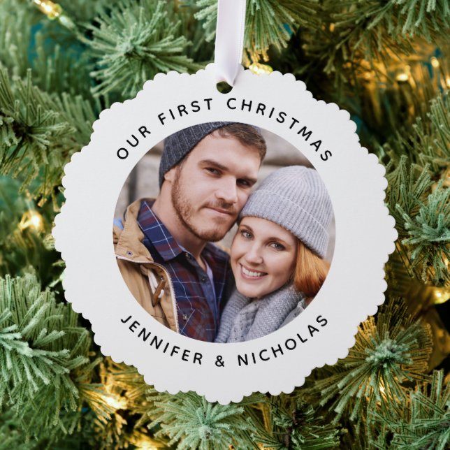 Couple Our First Christmas Photo  Ornament Card (Insitu (Tree))