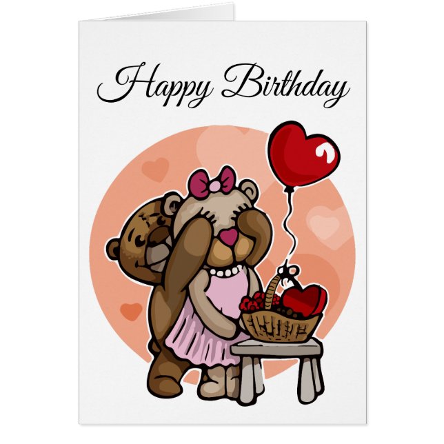Couple Ours Cute Avec Ballotte Carte Anniversaire (Devant)